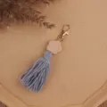 Boho Holz Blume Quaste Schlüsselanhänger, Grau Baumwolle Faden Tasche Anhänger Charm - Grau