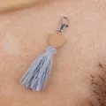 Boho wooden heart cotton tassel keychain grey bag charm accessory lovely pendant style - Grey Blue