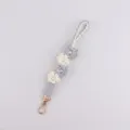 Handmade Woven Pearl Flower Phone Strap Keychain in Grey and White Color Variant - Gray