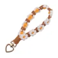 Handmade woven daisy keychain, white brown yellow cotton rope with gold heart clasp. - Coffee (Tiger Eye Texture)