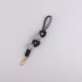 Handmade woven pearl flower keychain black grey phone lanyard cute daily accessories - Black