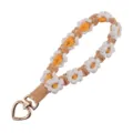 Handcrafted woven daisy keychain cute cotton rope phone lanyard aesthetic wrist strap - Khaki