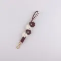 Handmade braided flower phone lanyard, cute pearl keychain variant in brown and white color. - Coffee
