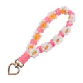Handmade woven daisy keychain cute cotton strap trendy phone charm wristlet accessory - Rose Red