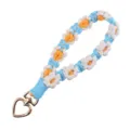 Handmade Woven Daisy Lanyard Blue White Orange Keychain Cute Phone Strap Heart Clasp - Blue