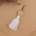 Böhmischer Stil Holzkperle Blume weiße Baumwolle Quaste Schlüsselanhänger Tasche Anhänger. - Weiß