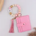 Rosa silikon holzperlen schlüsselanhänger mit kartenhalter quaste und tassen anhänger. - Rosa