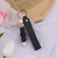Portachiavi in pelle con perline di silicone fatto a mano ciondolo borsa auto chic - Nero