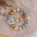 Silikon Holzperlen Armband Schlüsselanhänger mit Kaffeetasse Anhänger, Lehrer Geschenk. - Blau