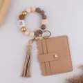 Portachiavi con braccialetto di perle in silicone e porta carte nappa accessorio regalo elegante. - Caffè