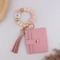 Portachiavi con Bracciale di Perle in Silicone Porta Carte Rosa con Nappa Idea Regalo - rosa carne