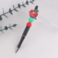 Kreativer DIY-Perlenkugelschreiber mit Silikon-Apfel-Aufsatz und bunten Perlen für Lehrer. - Apfel A
