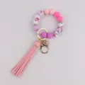 Llavero de pulsera con cuentas de silicona y borla bonito brazalete floral rosa para mujeres - Rosa