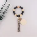 Silicone bead keychain bracelet with leopard tassel and blank wooden disc for custom gifts - Leopard Print