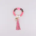 Silikon Perlen Armband Schlüsselanhänger mit Blumen Anhänger und Quaste für den Alltag. - Begonie Rosenrot