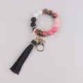 Llavero pulsera de cuentas de siliciona con borla, elegante brazalete de muñeca para llaves diarias. - Negro