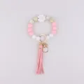 Silikon Perlen Schlüsselanhänger Armband mit Gänseblümchen Blume Quaste für Damen - Weiße & Rosa Gänseblümchen