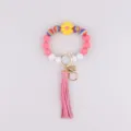 Silikon Perlen Schlüsselanhänger Armband mit süßer Gänseblümchen Blume und Quaste für Damen. - Gänseblümchen Gelb Rosa