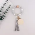 Silicone bead keychain wristlet with wood accent, leather tassel and blank wooden pendant for DIY. - Marble