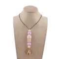 Λεπτομερής λήψη κορδονιού από χάντρες σιλικόνης με ξύλινο μπλοκ και κρίκο για κλειδιά. - Απαλό Μοβ