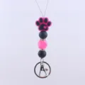 Cute silicone paw bead keychain with pink and black beads, metal ring hook accessory. - Rose Red