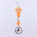 Cute cartoon dog paw silicone keychain with colorful beaded pendant and metal clasp hook. - Orange