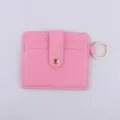 Pink PU Leather Card Holder Wallet with Key Ring Scalloped Edge Coin Purse Daily - Rose Red