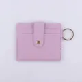 Purple PU leather card holder with scalloped edge, snap closure and metal keyring accessory. - Light Purple