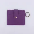 Purple PU Leather Card Holder Scalloped Edges Wallet with Keychain and Snap Button Closure - Deep purple