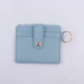 Light blue PU leather card holder with cute scalloped edge and gold keyring for daily use. - Grey Blue