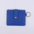 Blue PU leather card holder with keychain, snap button pocket coin purse and card sleeve. - Sapphire Blue