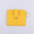 Yellow PU leather card holder coin purse with key ring and snap button pocket daily use - Yellow
