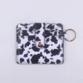 Cute black and white cow print PU leather card holder wallet with keychain and snap button. - Cow