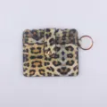 Leopard print card holder with keyring, chic scalloped edge PU leather wallet for daily use. - Brown Leopard