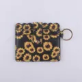 Sunflower print PU leather card holder wallet with keychain and snap closure for daily use - Sunflower