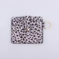 Pink dalmatian print PU leather card holder coin purse with gold keychain for daily use. - Pink Polka Dots