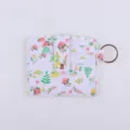 Floral PU leather card holder with metal key ring and snap closure for daily use. - Colorful Flower