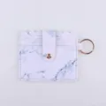 Marble pattern PU leather card holder with snap button, scalloped edge and metal keychain. - Marble