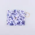 Blue and white porcelain style PU leather card holder wallet with keychain variant. - Blue and White Porcelain