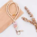 Wooden bead teacher lanyard with cute silicone apple book charm tassel and metal keychain. - Apple Style