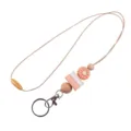 Silikon Gänseblümchen Holzperlen Lanyard Schlüsselanhänger ID Ausweis Halter Band. - Dunkelrosa Gänseblümchen