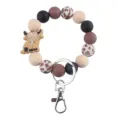 Siliconen kralen polsband sleutelhanger met schattige yak bedel en metalen sluiting. - Khaki Armband