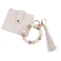Porte-cartes en cuir PU beige avec porte-clés bracelet en perles de silicone et gland. - Beige