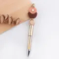 DIY Perlenkugelschreiber mit süsser Silikon Gänseblümchen Blume und Holzteilen, Metall Schreibstift - Blume Mond