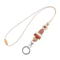 Beige Holzperlen Silikon Gänseblümchen Schlüsselband Lanyard mit Buch Anhänger für Ausweis. - Beige Gänseblümchen