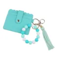 Porte-clés bracelet en perles de silicone vert menthe avec porte-carte et gland en PU. - Vert