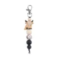 Siliconen hoogland koe sleutelhanger met houten en koeienprint kraaltjes. Leuk. - Khaki Sleutelhanger