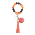 Basketball silicone bead wristlet keychain with PU leather tassel, fashion keyring accessory. - Basketball