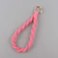 Portachiavi da polso in corda di cotone rosa intrecciato a mano con chiusura in metallo dorato - rosa scuro
