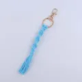 Handmade blue macrame keychain with gold metal clasp, stylish cotton rope key ring pendant. - Moonlight Blue